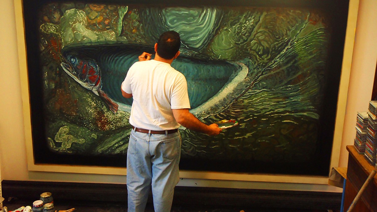 Alberto Rey working on a painting for Aesthetics of Death.jpg — licensed editorial image
